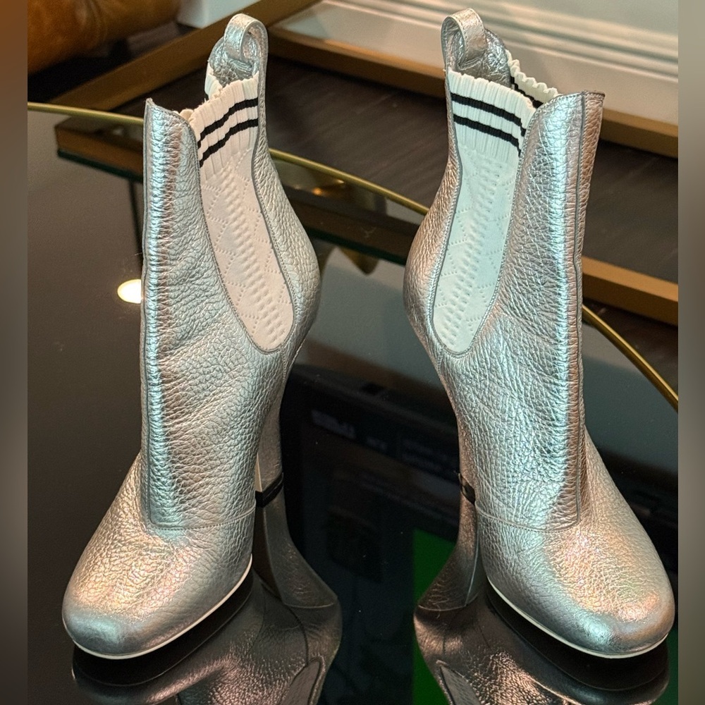 Fendi Chelsea silver leather sock booties size 37 EUC - Picture 2 of 14
